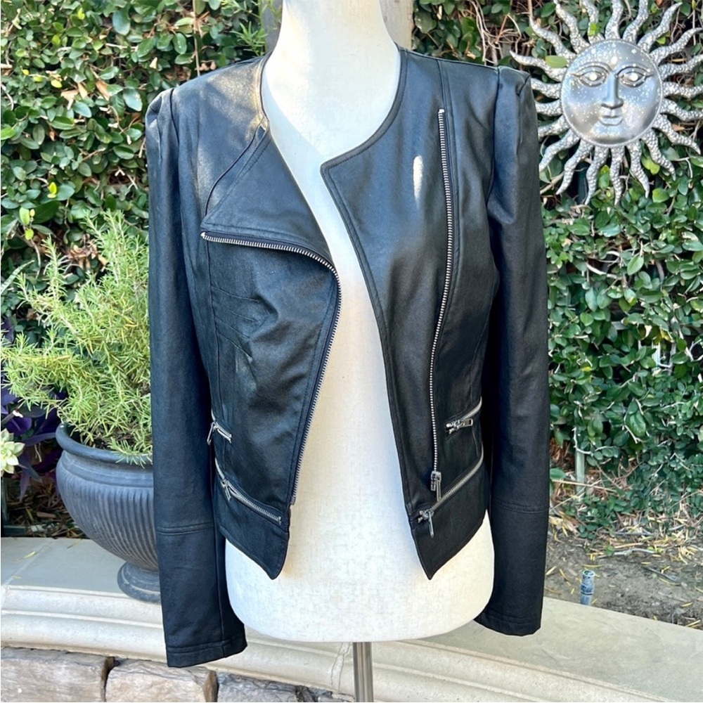 Faux Leather Jacket with Leopard